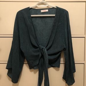 Henri Girl Dark Teal Tie Front Top